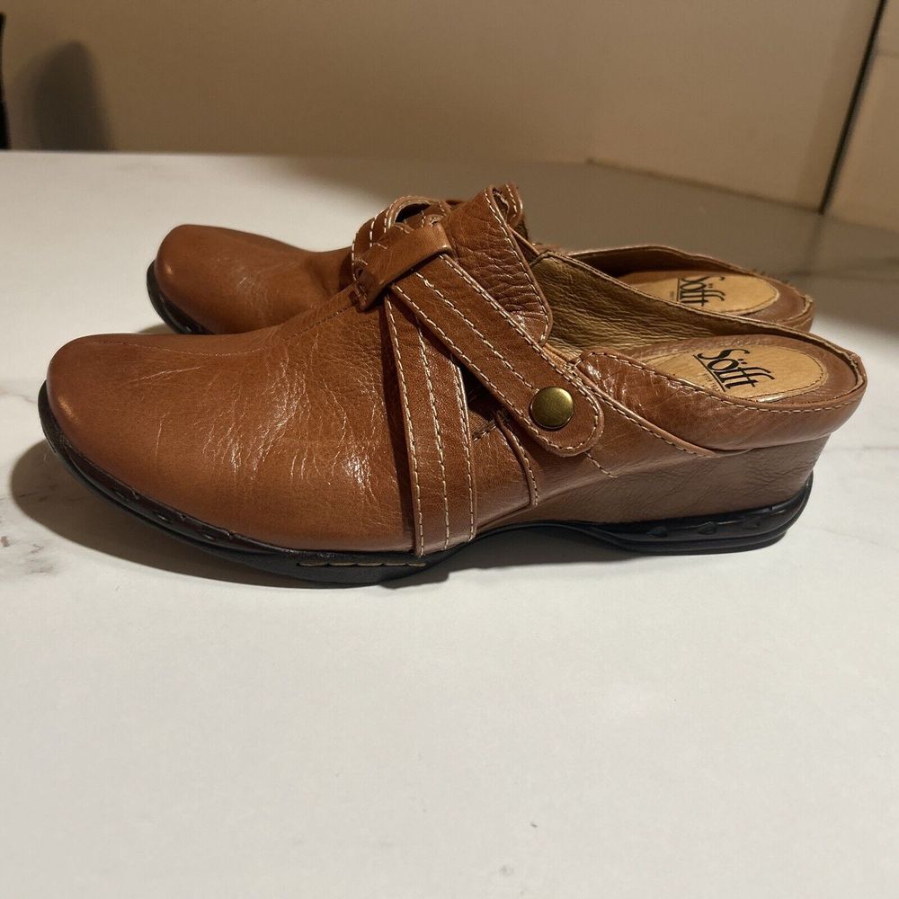 Sofft 9M Nikkol Hero NWOB Cognac Brown Leather Round‎ Toe Slip On Comfort Mules